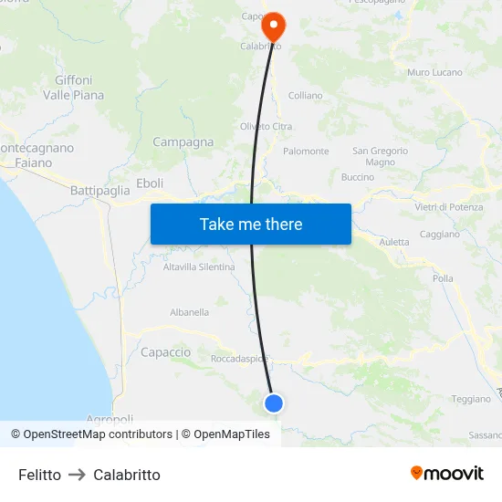 Felitto to Calabritto map