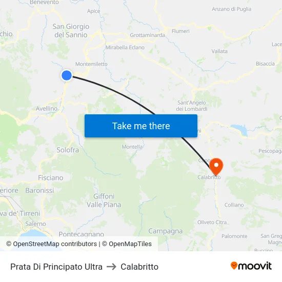 Prata Di Principato Ultra to Calabritto map