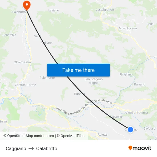 Caggiano to Calabritto map
