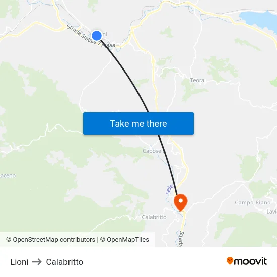 Lioni to Calabritto map