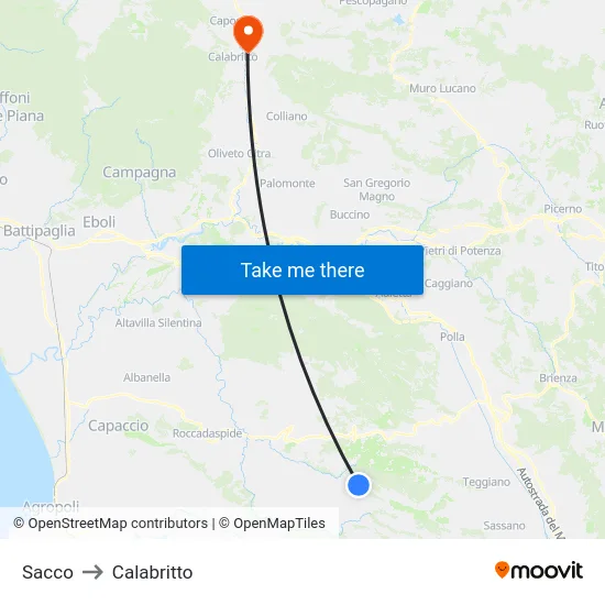 Sacco to Calabritto map