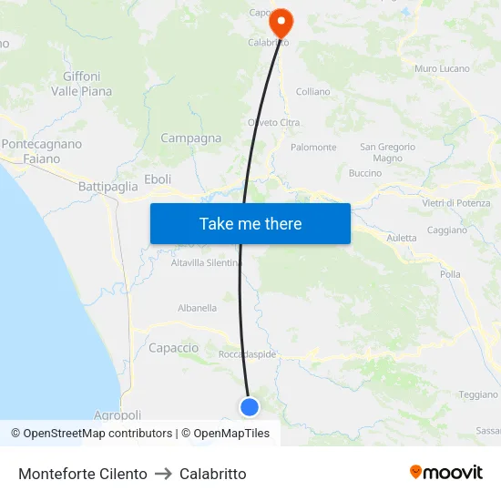 Monteforte Cilento to Calabritto map