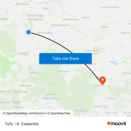 Tufo to Calabritto map