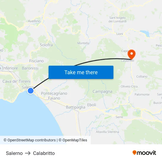 Salerno to Calabritto map