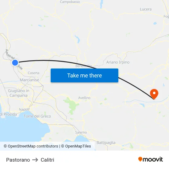 Pastorano to Calitri map