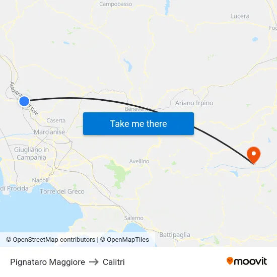 Pignataro Maggiore to Calitri map