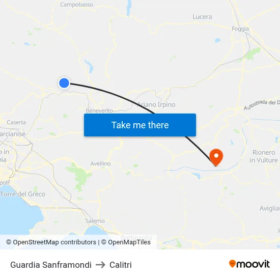 Guardia Sanframondi to Calitri map