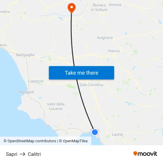 Sapri to Calitri map