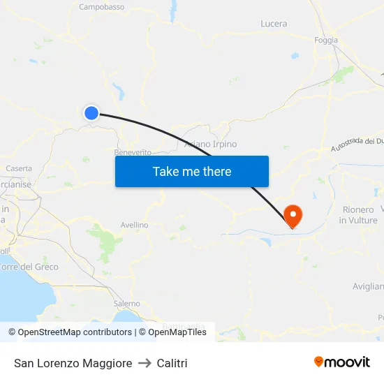 San Lorenzo Maggiore to Calitri map