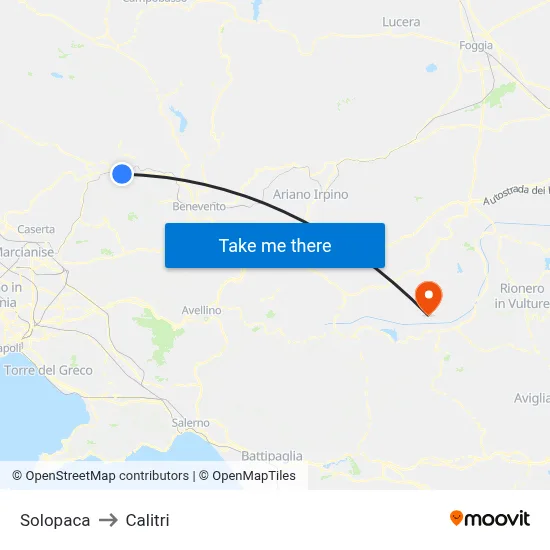 Solopaca to Calitri map