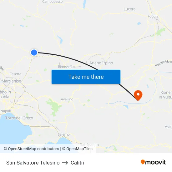 San Salvatore Telesino to Calitri map