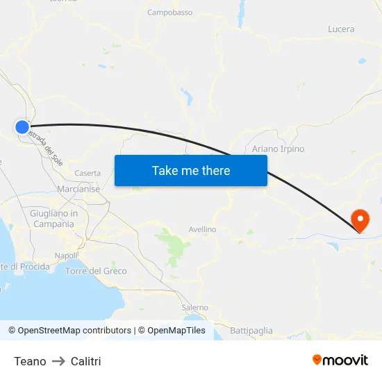 Teano to Calitri map