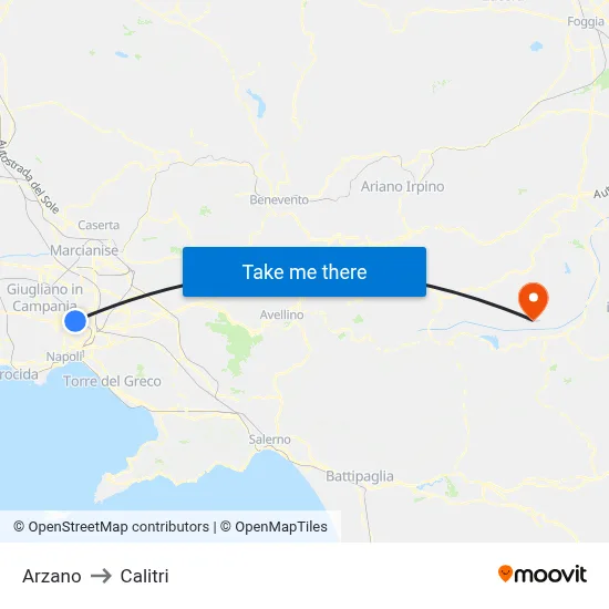 Arzano to Calitri map