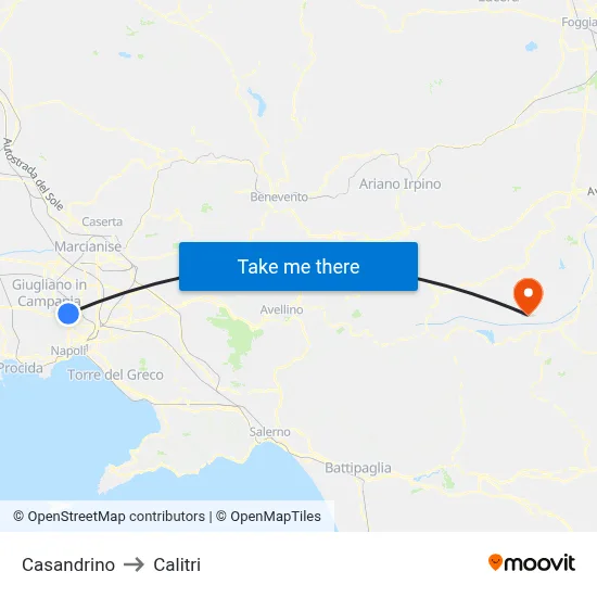 Casandrino to Calitri map