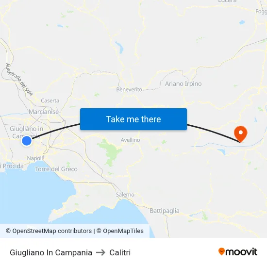 Giugliano In Campania to Calitri map