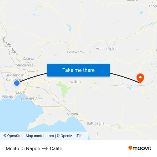 Melito Di Napoli to Calitri map
