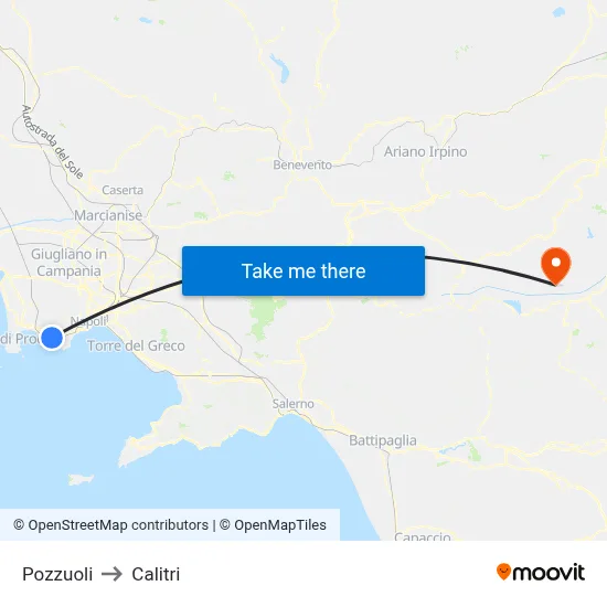 Pozzuoli to Calitri map