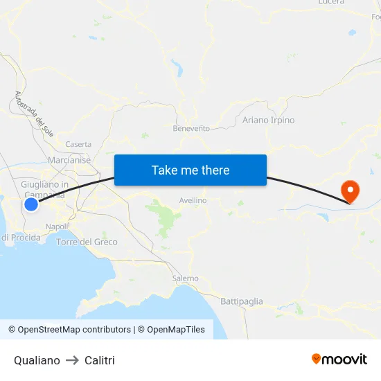 Qualiano to Calitri map