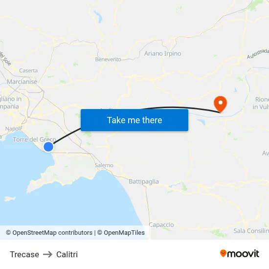 Trecase to Calitri map