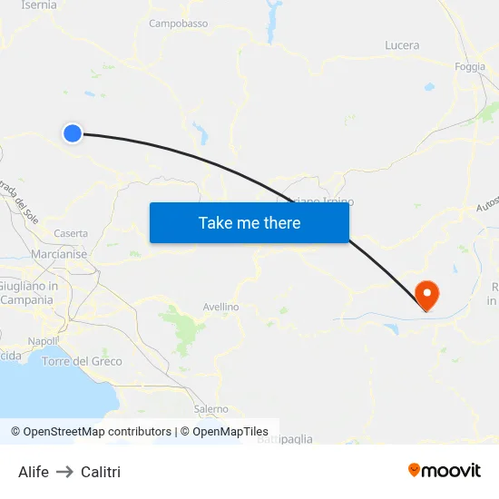Alife to Calitri map