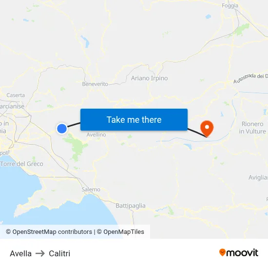 Avella to Calitri map