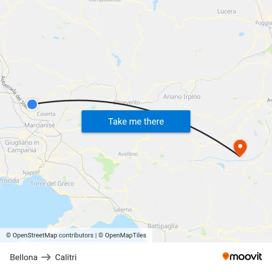 Bellona to Calitri map