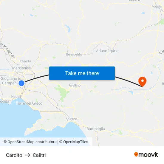 Cardito to Calitri map