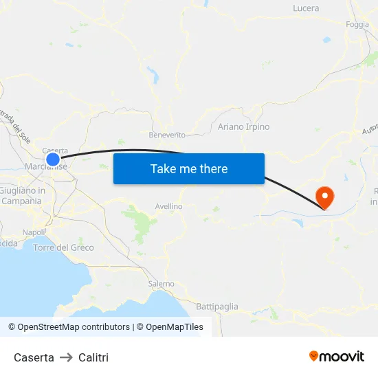 Caserta to Calitri map