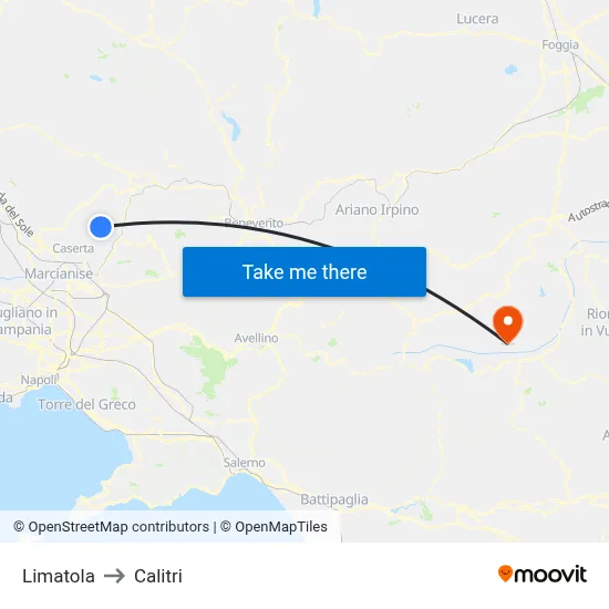 Limatola to Calitri map