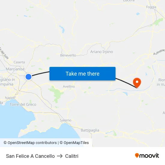 San Felice A Cancello to Calitri map