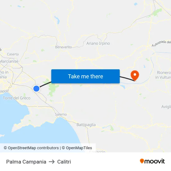 Palma Campania to Calitri map