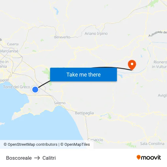 Boscoreale to Calitri map