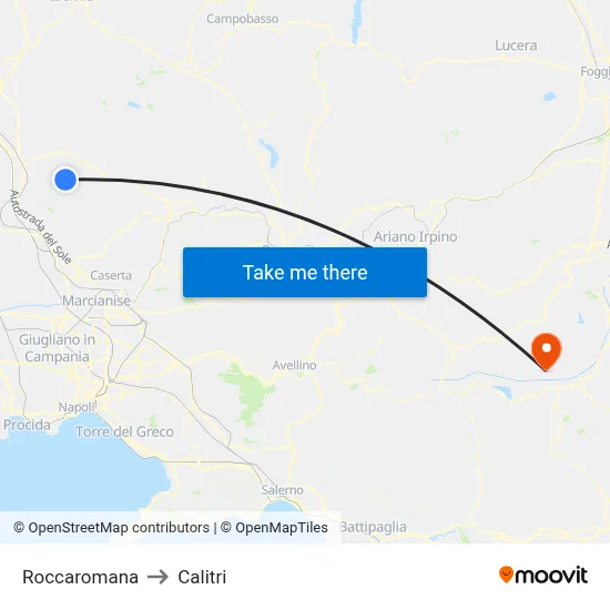 Roccaromana to Calitri map