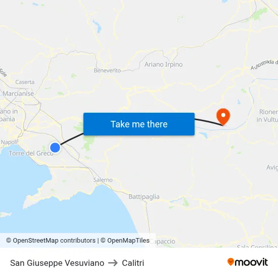 San Giuseppe Vesuviano to Calitri map