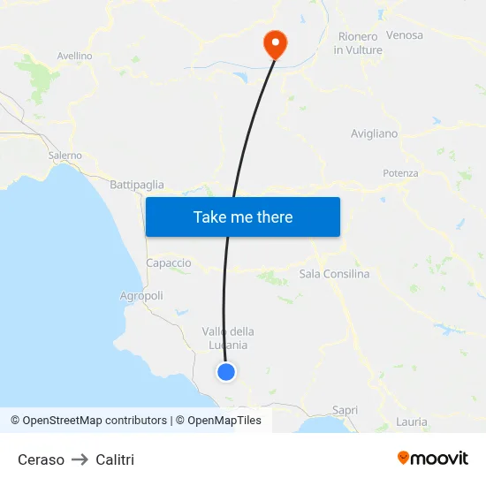 Ceraso to Calitri map