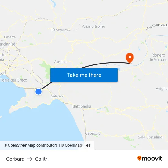 Corbara to Calitri map