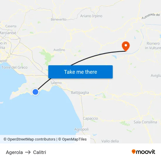 Agerola to Calitri map