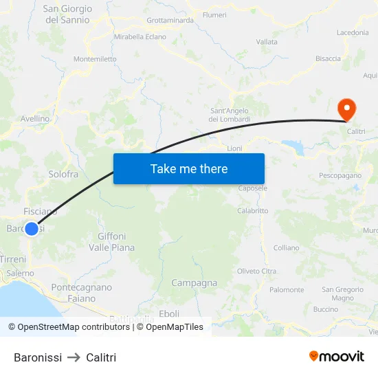 Baronissi to Calitri map