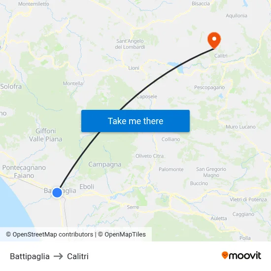 Battipaglia to Calitri map