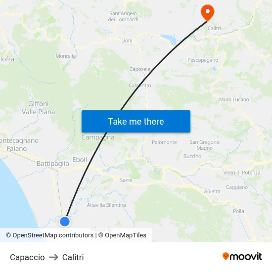 Capaccio to Calitri map