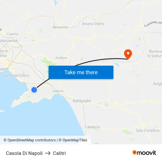 Casola Di Napoli to Calitri map