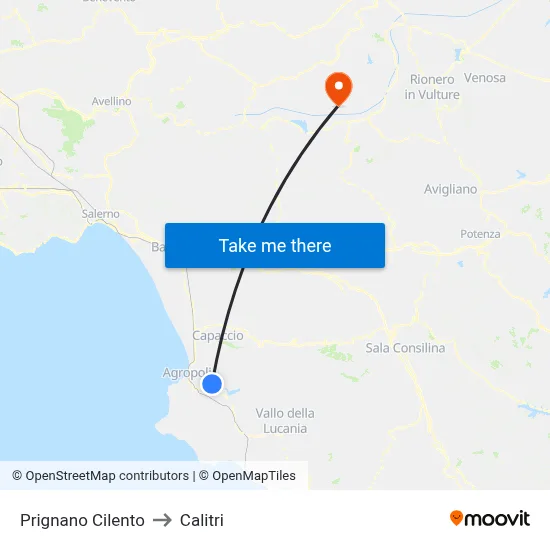 Prignano Cilento to Calitri map