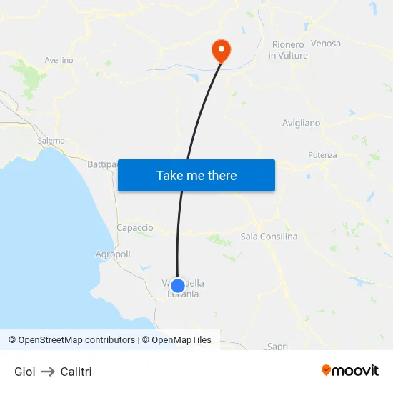 Gioi to Calitri map