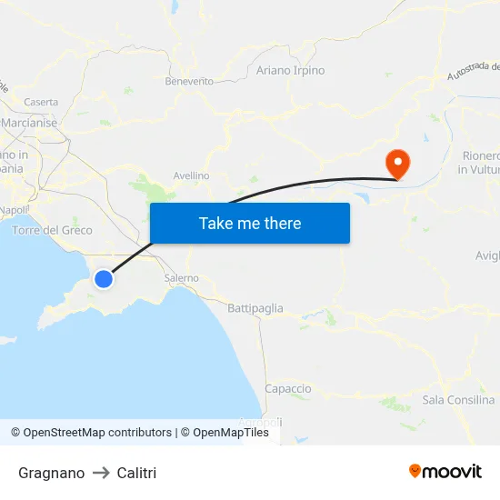 Gragnano to Calitri map