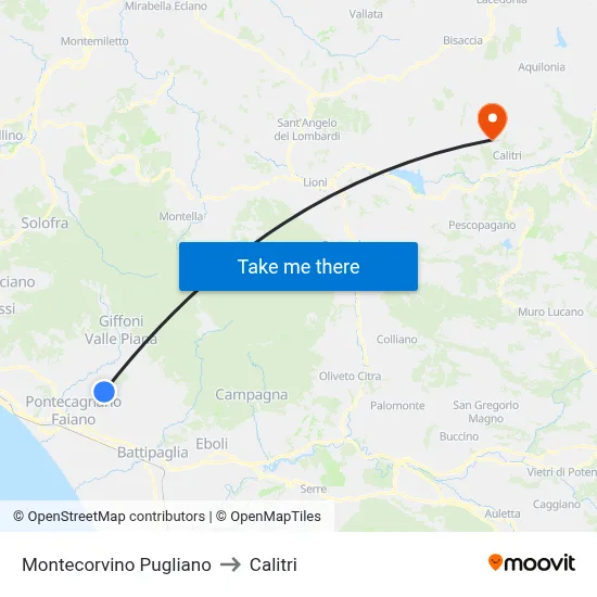 Montecorvino Pugliano to Calitri map