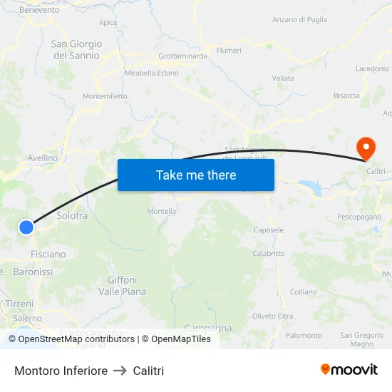 Montoro Inferiore to Calitri map