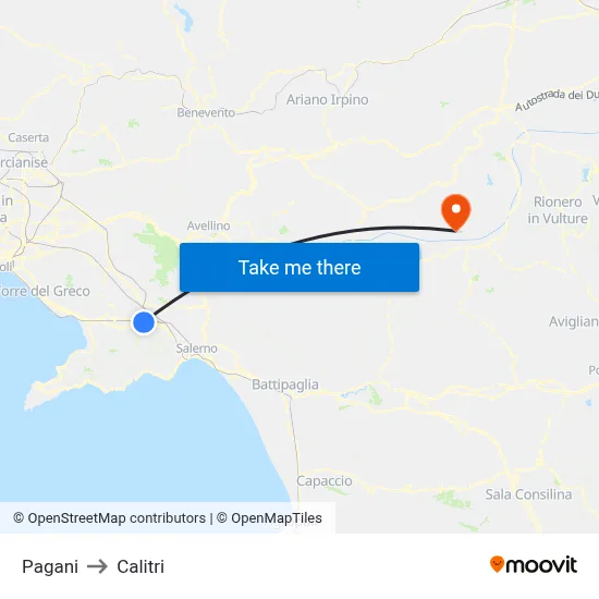 Pagani to Calitri map