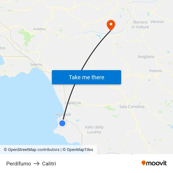 Perdifumo to Calitri map