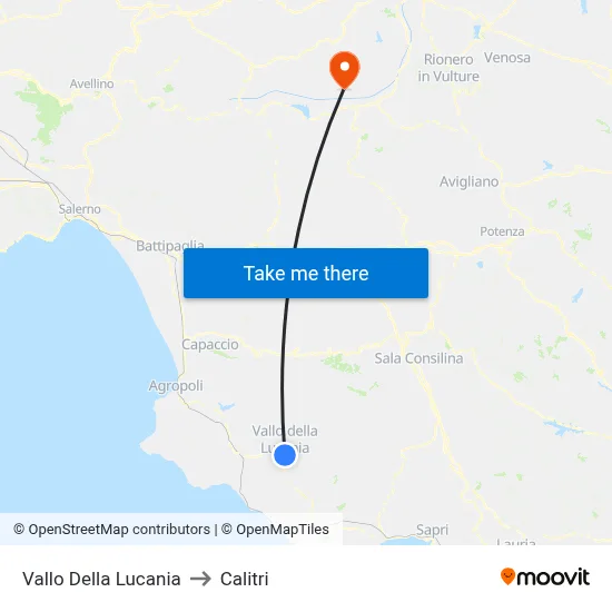 Vallo Della Lucania to Calitri map