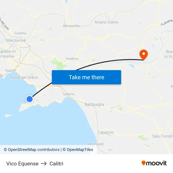Vico Equense to Calitri map